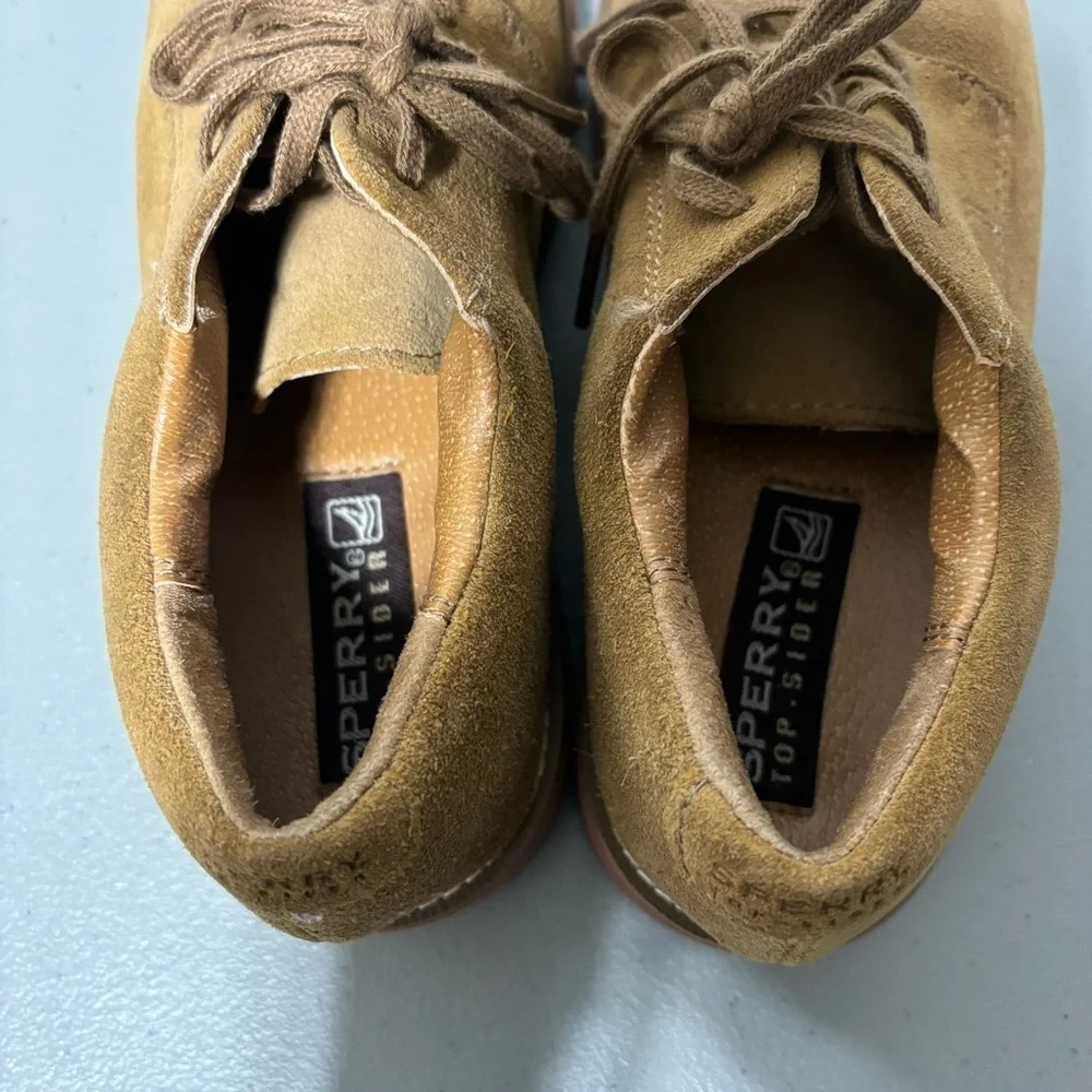 Sperry Top Sider Tevin Boys 2.5M Suede Leather Upper Brown Neutral Oxford Lace